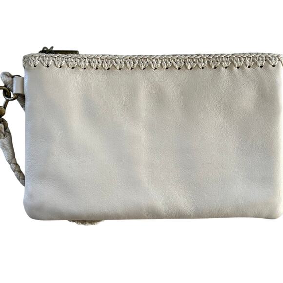 The Sak Cream White Leather Crochet Trim Wristlet Wallet 8.5x5.5 - Picture 3 of 9